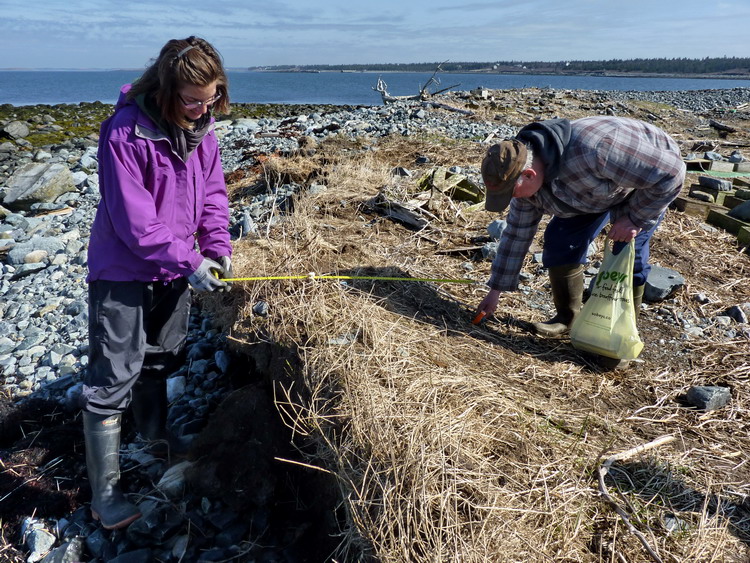 Hailey and Rémi placing erosion markers - N. Brother, April 22, 2014 - Ted D'Eon photo